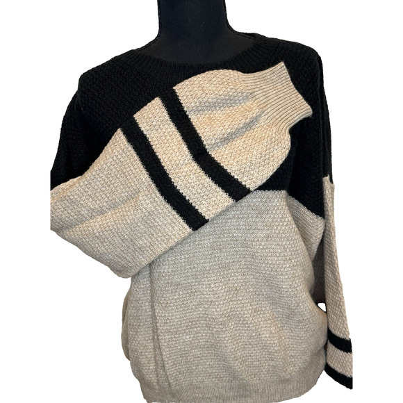 SHEIN Women's Beige/Black Color Block Crew Neck Sweater Size Large - Picture 3 of 6